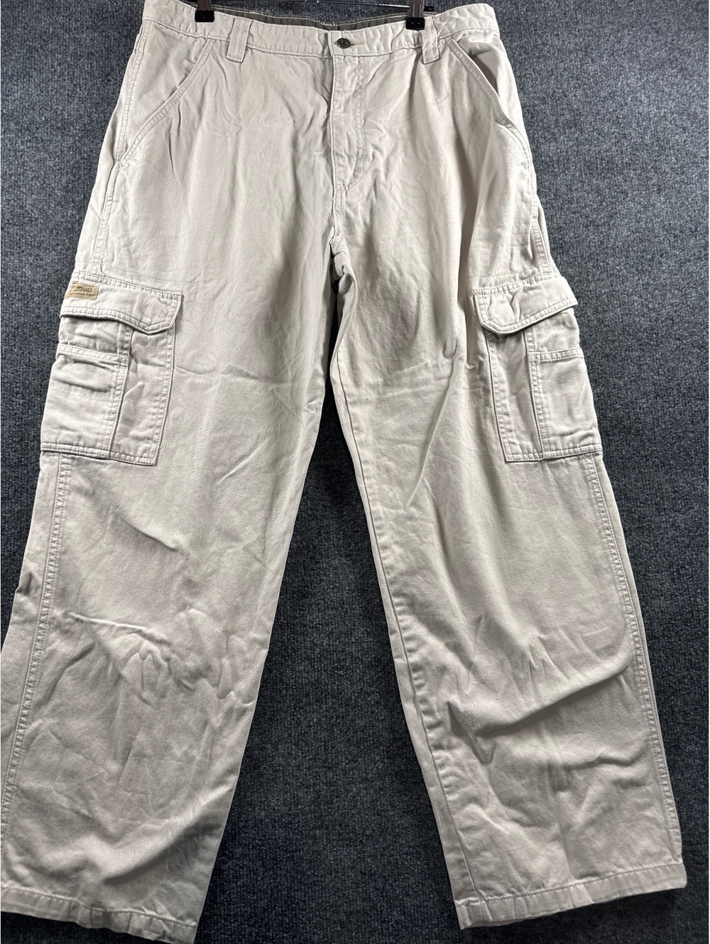Wrangler Originals Mens 34x30 Beige Cargo Pants Relaxed Utility 100% Cotton